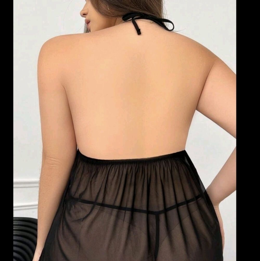 Plus Butterfly Embroidery Mesh Slips With Thong - Picture 2 of 5